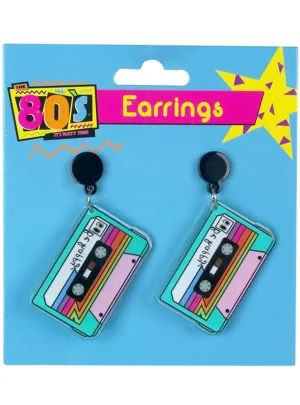 Retro Cassette Tape 1980s Costume Earrings