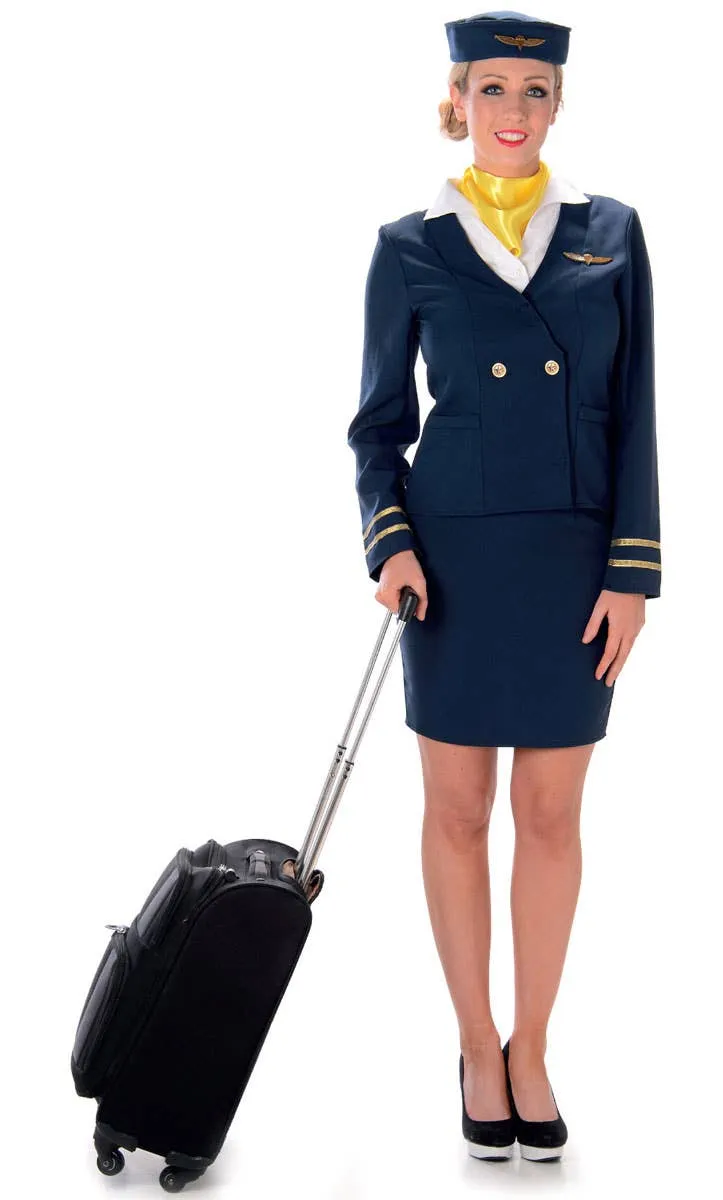 Retro Flight Attendant Womens Blue 1940s Costume