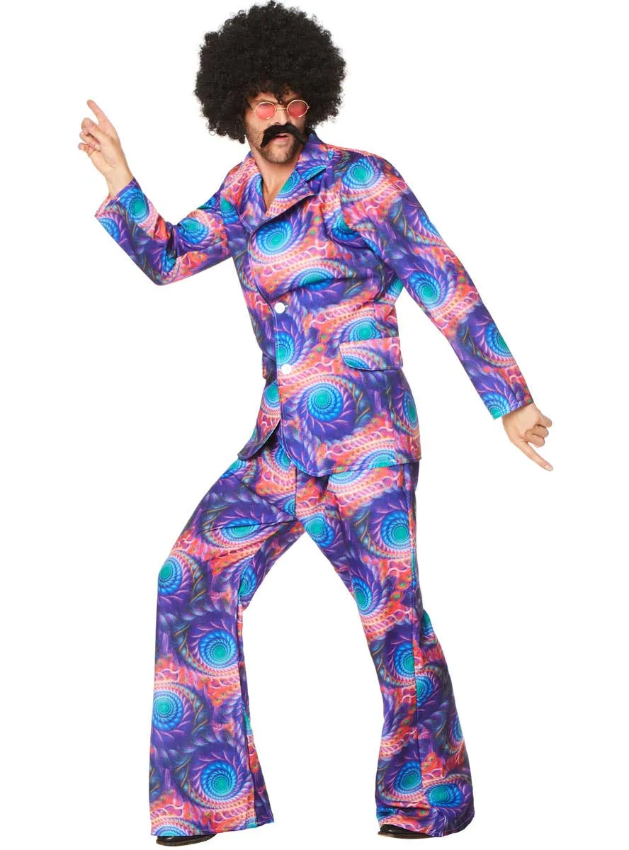 Retro Mens Purple Boho Suit 70s Costume