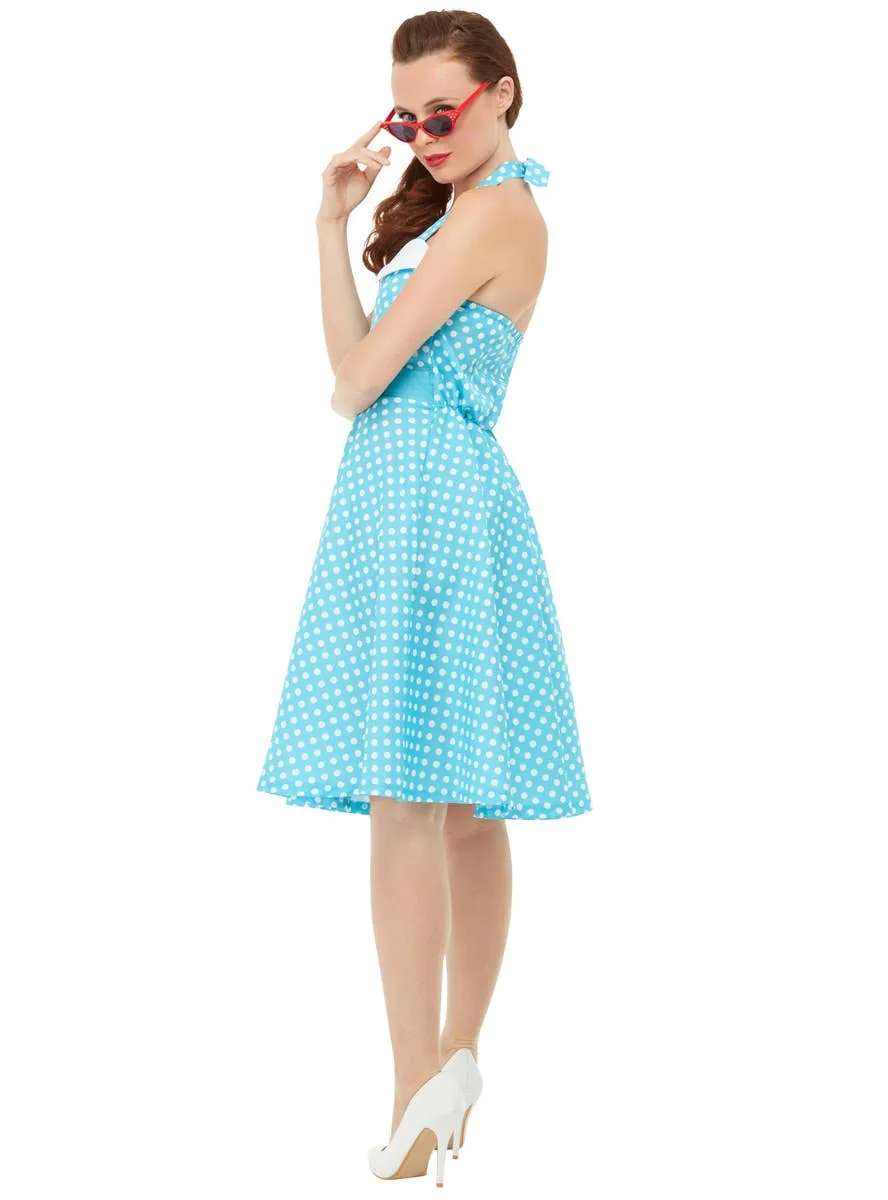 Retro Pin Up Girl Womens Blue 1950s Costume Dress