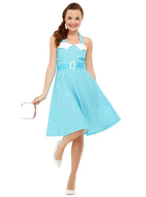 Retro Pin Up Girl Womens Blue 1950s Costume Dress