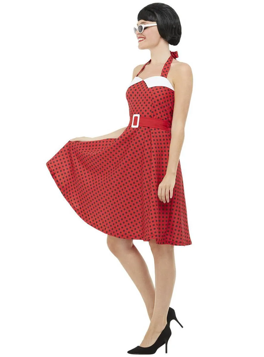 Retro Rockabilly Womens Red 1950s Costume Dress