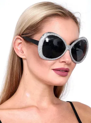 Retro Silver Glitter Disco Costume Glasses