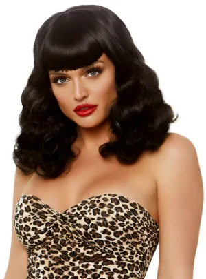 Retro Womens Black Bettie Page Pinup Costume Wig