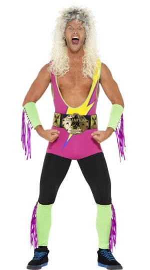 Retro Wrestler Mens Fluorescent 1980s Costume