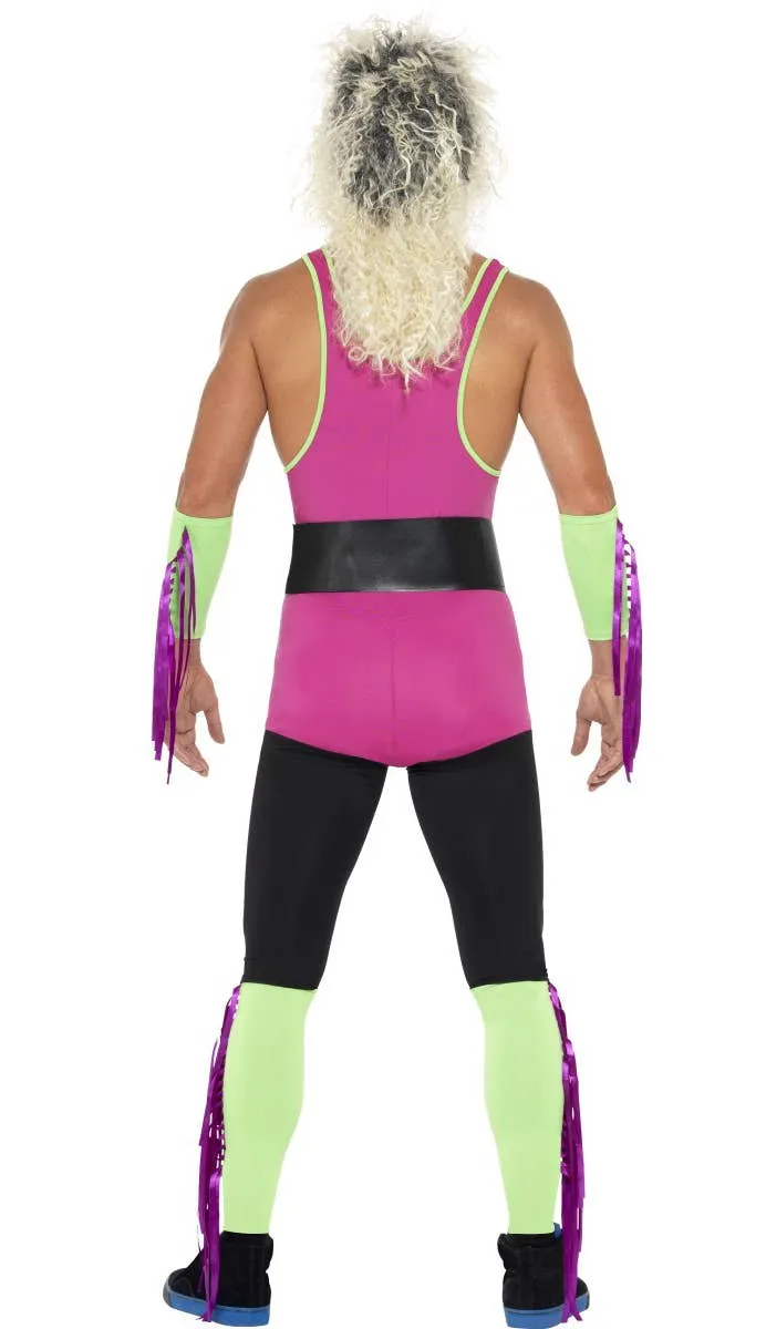 Retro Wrestler Mens Fluorescent 1980s Costume