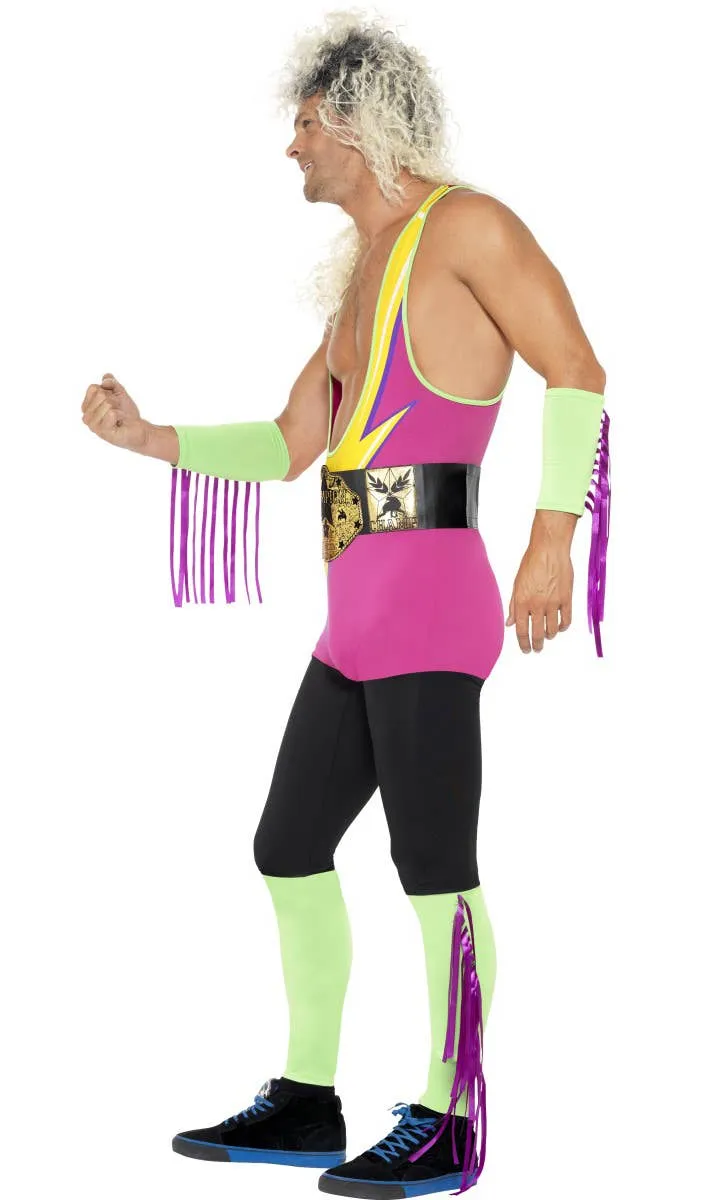 Retro Wrestler Mens Fluorescent 1980s Costume