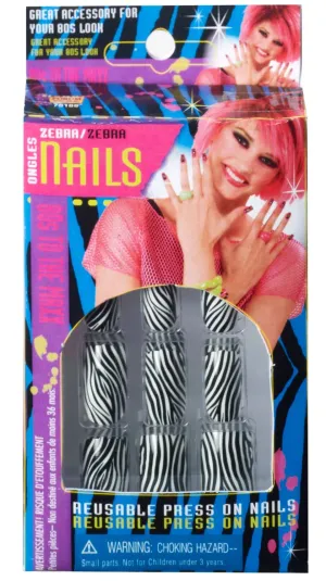 Reusable Zebra Animal Print Painted Stick On Nails