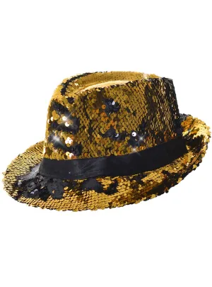 Reversible Black and Gold Sequin Fedora Hat