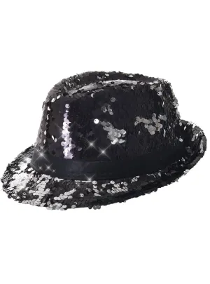 Reversible Black and Silver Sequin Fedora Hat