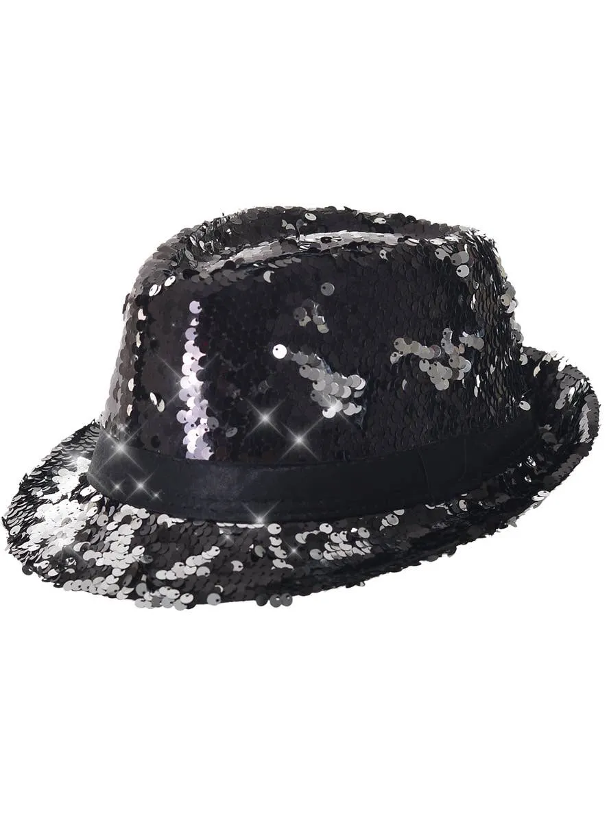 Reversible Black and Silver Sequin Fedora Hat