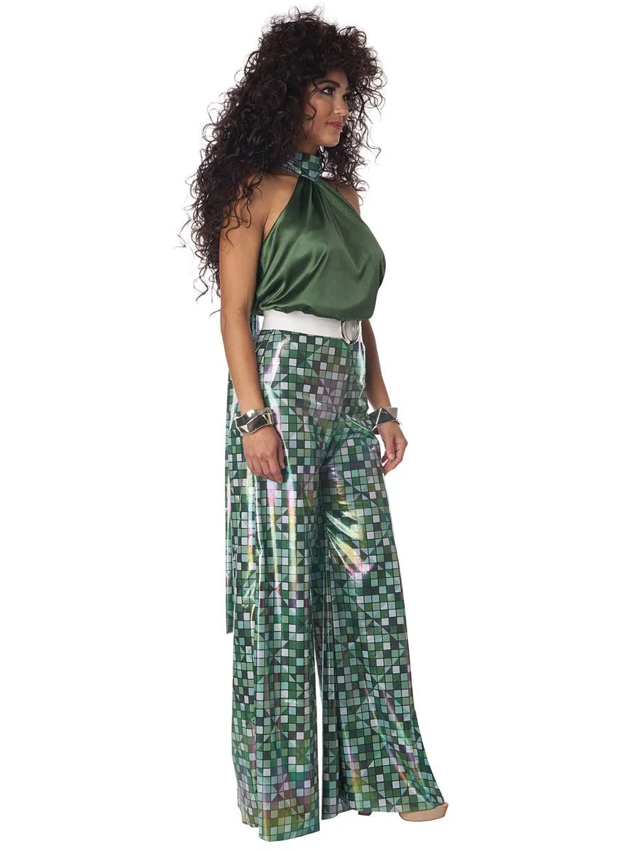 Reversible Chequered Green 70s Disco Lady Womens Costume