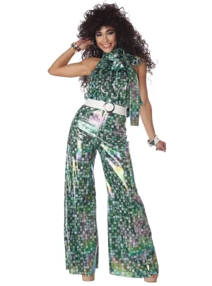 Reversible Chequered Green 70s Disco Lady Womens Costume
