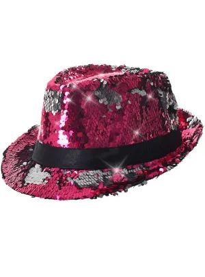 Reversible Pink and Silver Sequin Fedora Hat