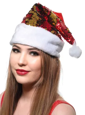 Reversible Red and Gold Sequinned Santa Hat