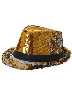 Reversible Silver and Gold Sequin Fedora Hat