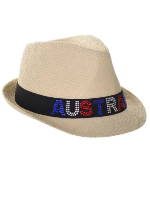 Rhinestone Bling Cream Straw Fedora Australia Day Hat
