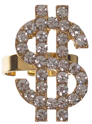 Rhinestone Bling Gold Dollar Sign Costume Ring
