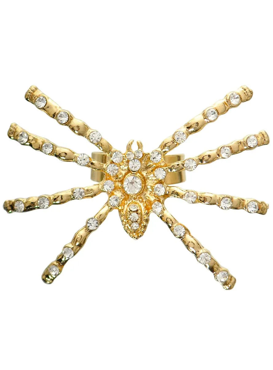 Rhinestone Gold Metal Spider Costume Ring