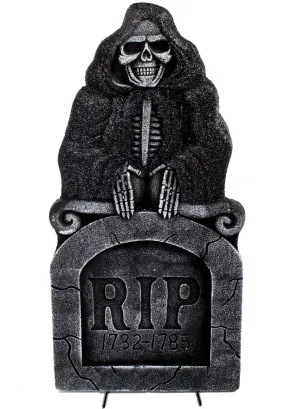RIP Black Glitter Grim Reaper Tombstone Halloween Decoration