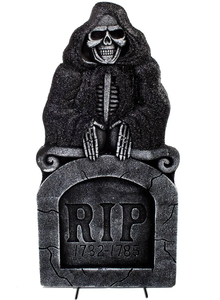 RIP Black Glitter Grim Reaper Tombstone Halloween Decoration