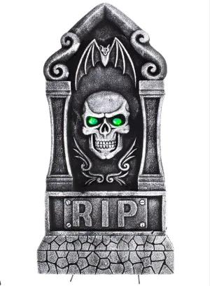 RIP Tombstone Halloween Decoration with Green Light Up Eyes