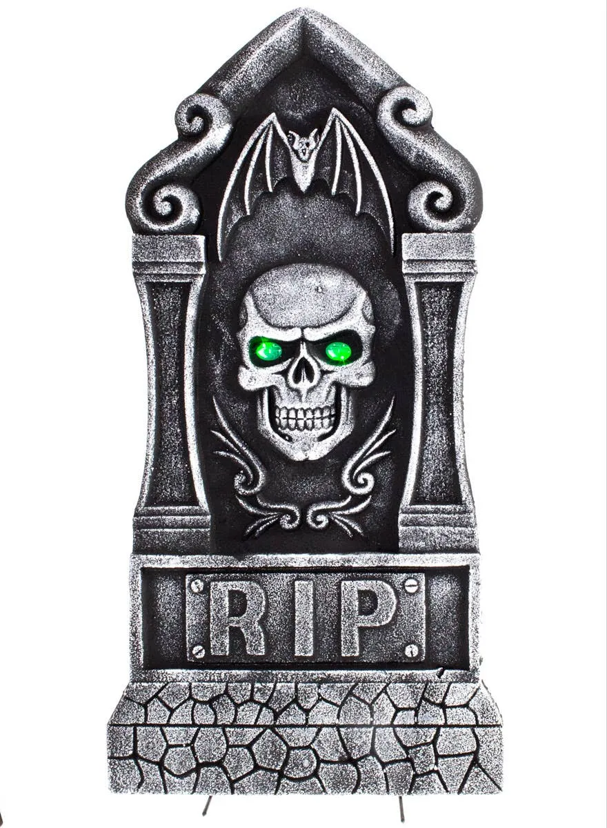 RIP Tombstone Halloween Decoration with Green Light Up Eyes