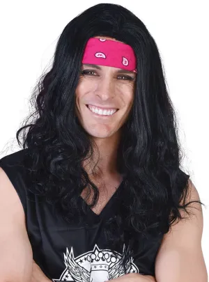 Ritchie Mens Long Black Costume Wig and Bandanna