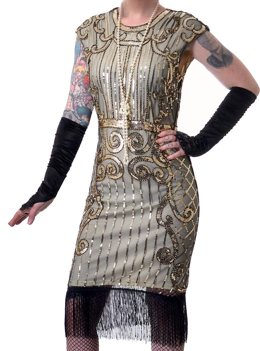 Ritzy 1920s Womens Gold Sequin Great Gatsby Costume