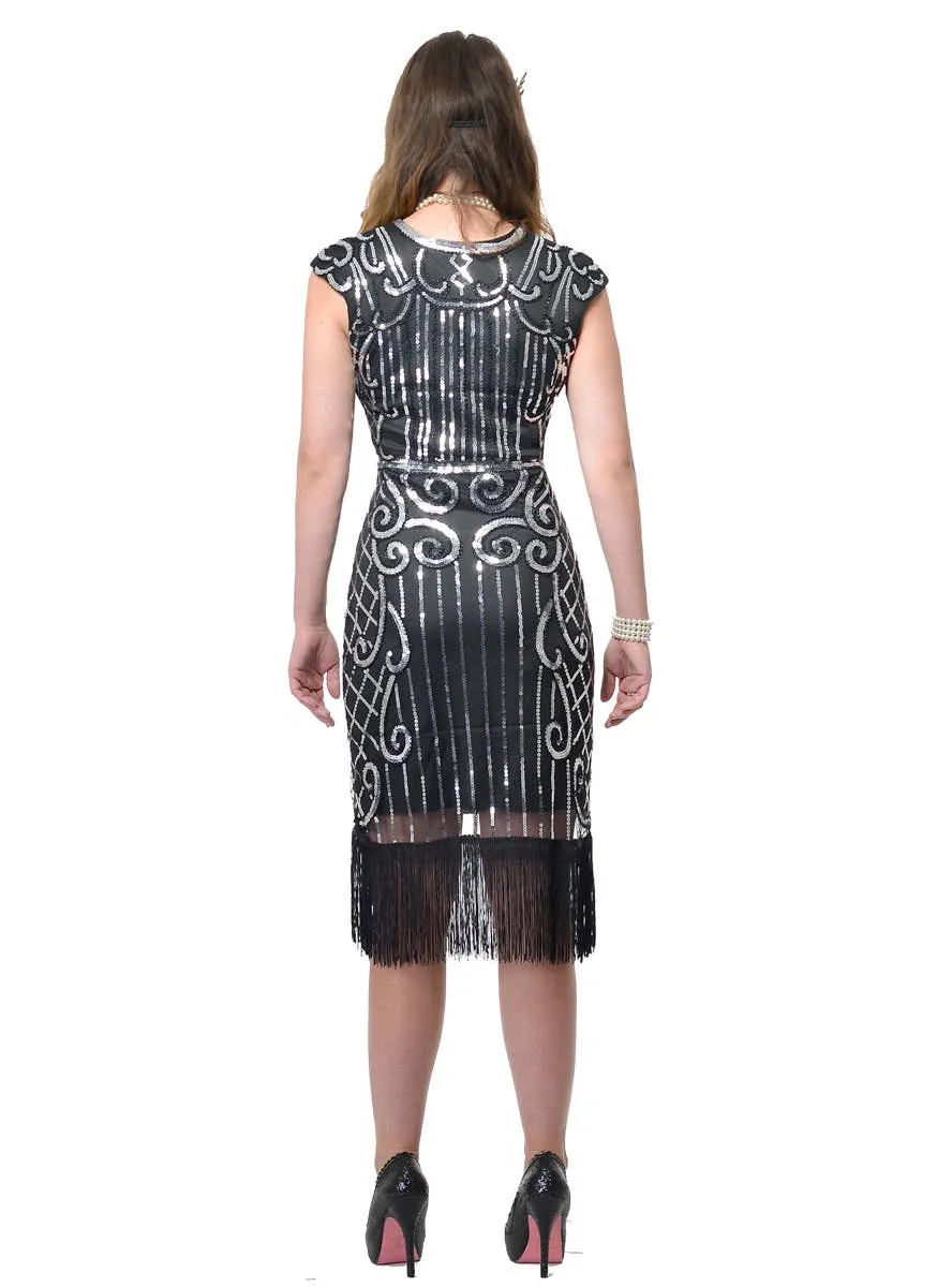 Ritzy Black and Silver Deluxe Womens 20s Great Gatsby Costume