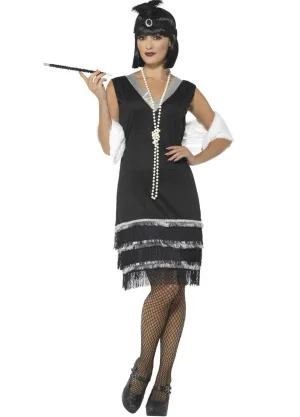 Ritzy Black and Silver Womens 1920s Flapper Dress Costume