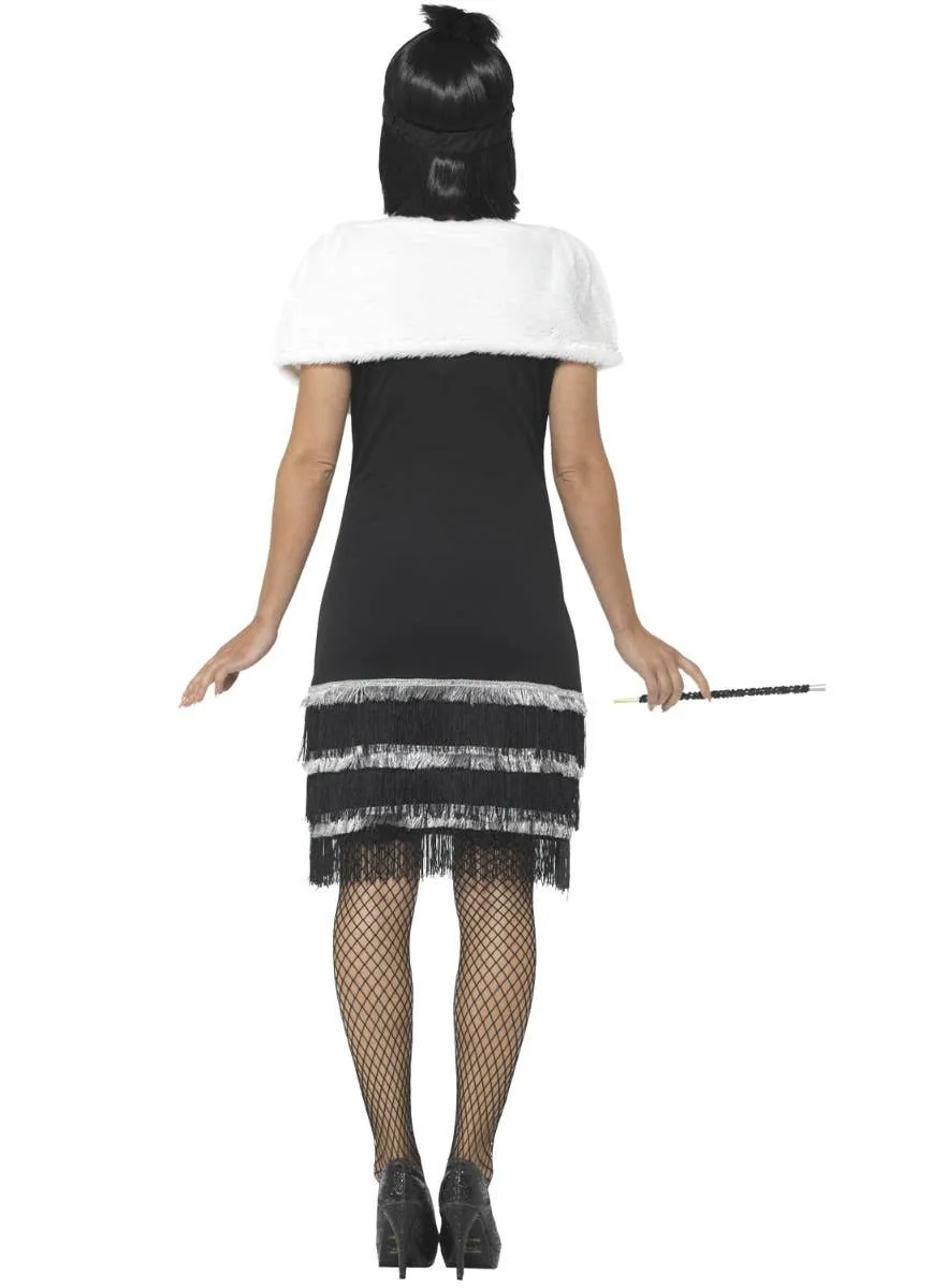 Ritzy Black and Silver Womens 1920s Flapper Dress Costume