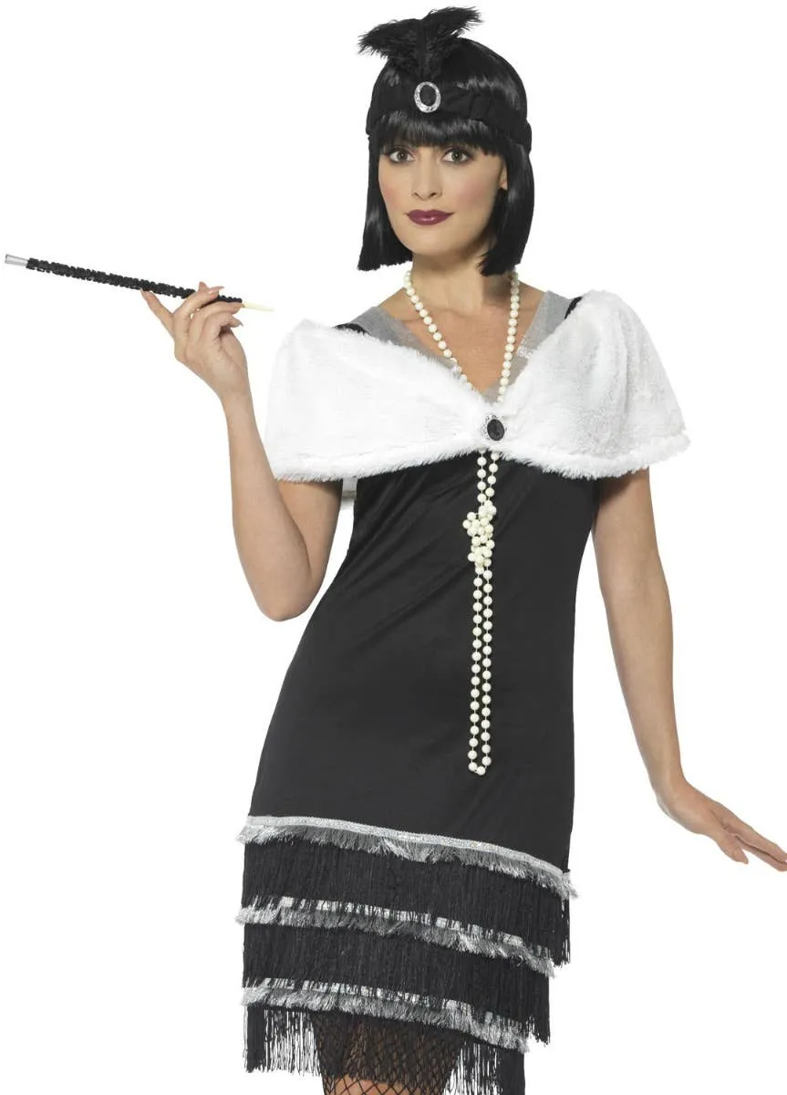 Ritzy Black and Silver Womens 1920s Flapper Dress Costume