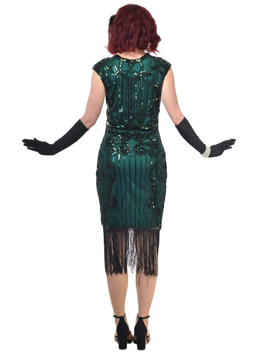 Ritzy Green Sequinned Womens 1920s Gatsby Dress Costume