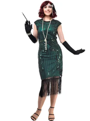 Ritzy Green Sequinned Womens 1920s Gatsby Dress Costume