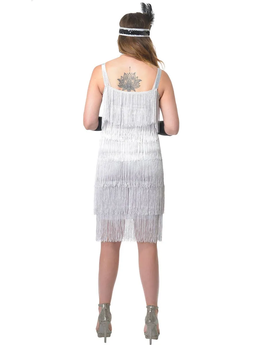 Ritzy Womens Silver Fringed 1920s Flapper Dress Costume