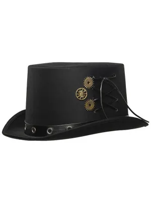 Riveting Black Steampunk Costume Hat with Cogs and Gears