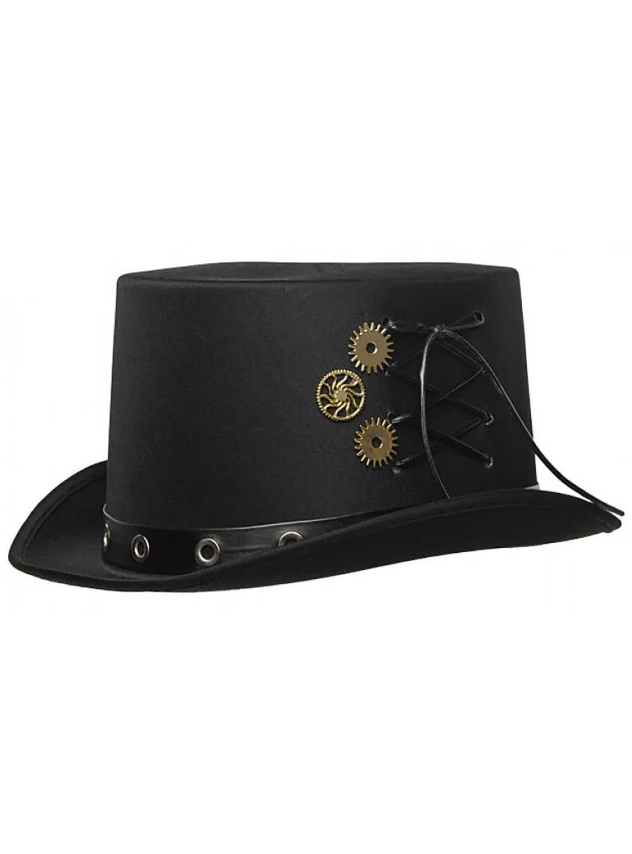 Riveting Black Steampunk Costume Hat with Cogs and Gears