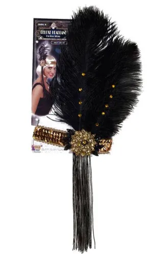 Roaring 20s Deluxe Flapper Black and Gold Headband