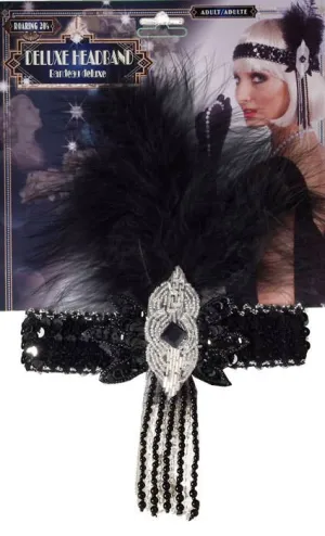 Roaring 20s Deluxe Flapper Black and Silver Headband