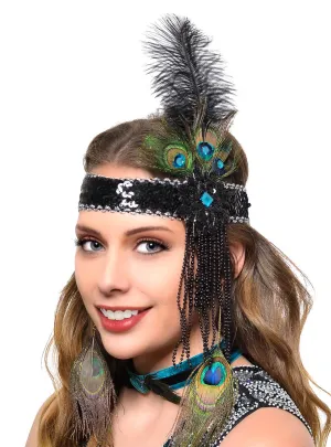 Roaring 20s Deluxe Peacock Feather Flapper Headband