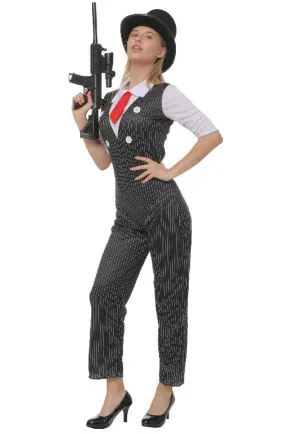 Roaring 20s Gangster Womens Pinstripe Costume Jumpsuit