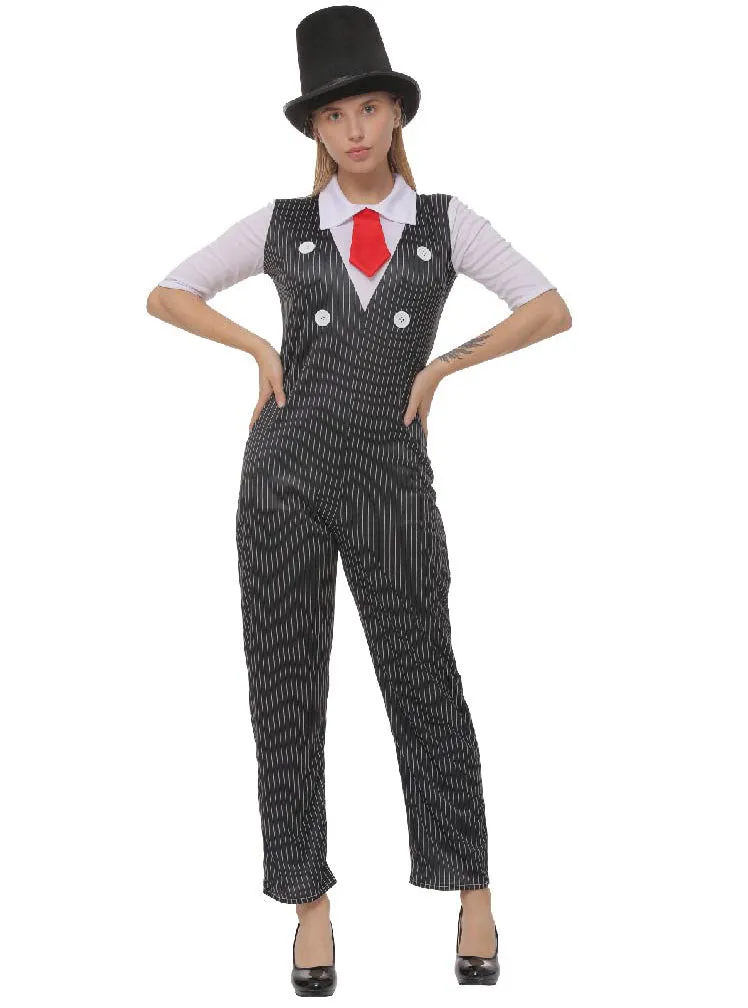 Roaring 20s Gangster Womens Pinstripe Costume Jumpsuit