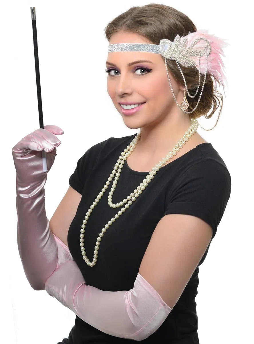 Roaring 20s Gatsby Pink and Silver 5 Piece Deluxe Accessory Set
