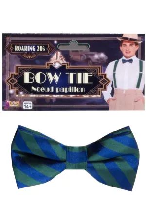 Roaring 20s Green and Blue Striped Costume Bow Tie