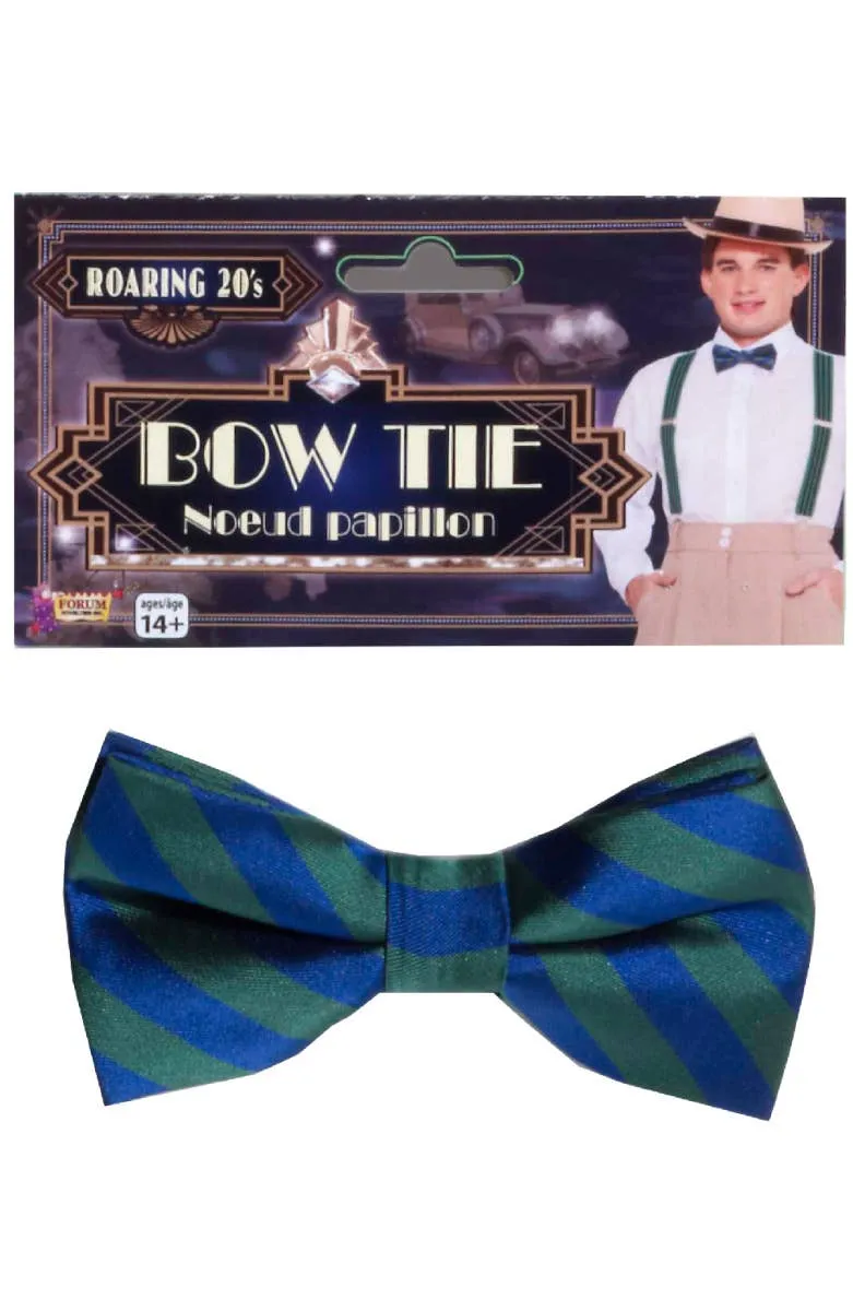 Roaring 20s Green and Blue Striped Costume Bow Tie