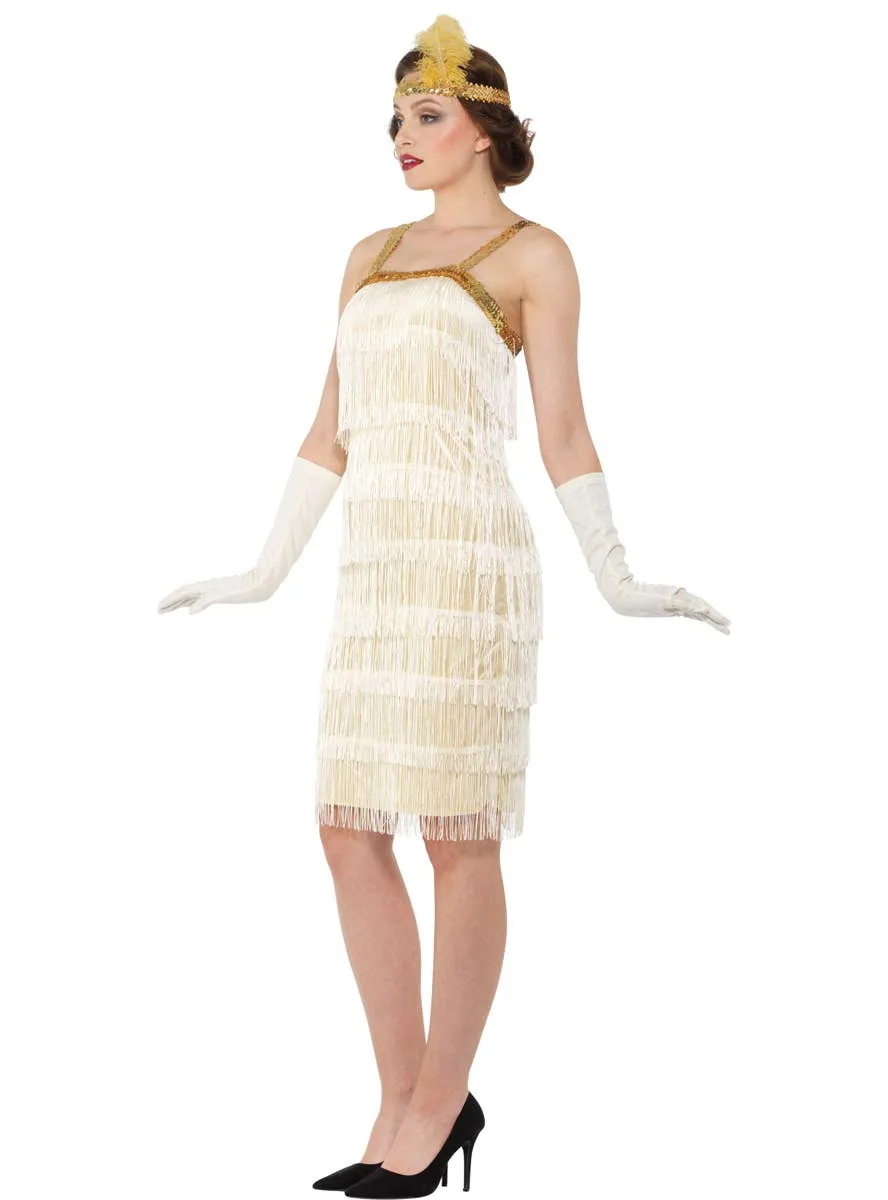 Roaring 20s Ivory Fringed Womens Flapper Dress Up Costume