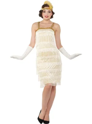 Roaring 20s Ivory Fringed Womens Flapper Dress Up Costume