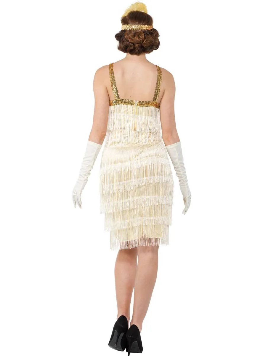 Roaring 20s Ivory Fringed Womens Flapper Dress Up Costume