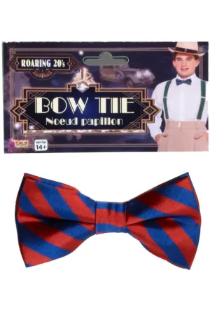 Roaring 20s Striped Blue and Red Satin Bow Tie